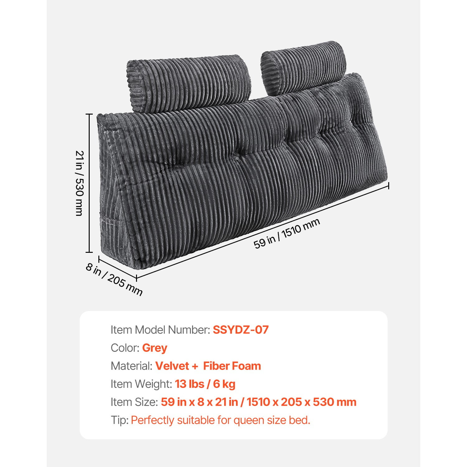 ZYPPP Headboard Pillow Queen Wedge Headboard Pillow with 2 Pockets & Headrests