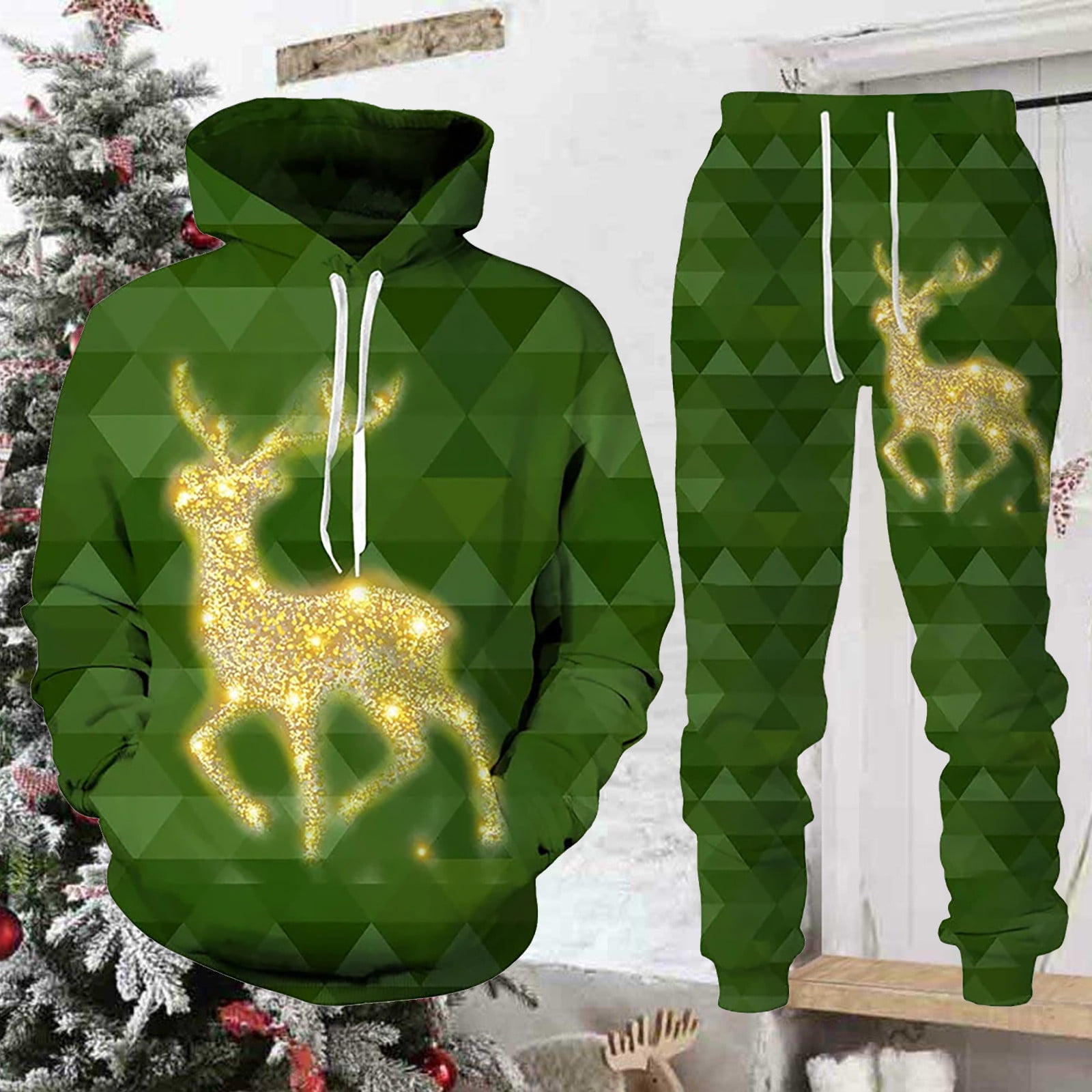 Survêtement De Noël Homme - Ensemble Sweat+pantalon Imprimé Père Noël, Rouge, Tailles S-3XL