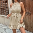 thumbnail image 3 of Women's Summer New High Neck Halter Dress Jacquard Solid Color Dress, 3 of 6
