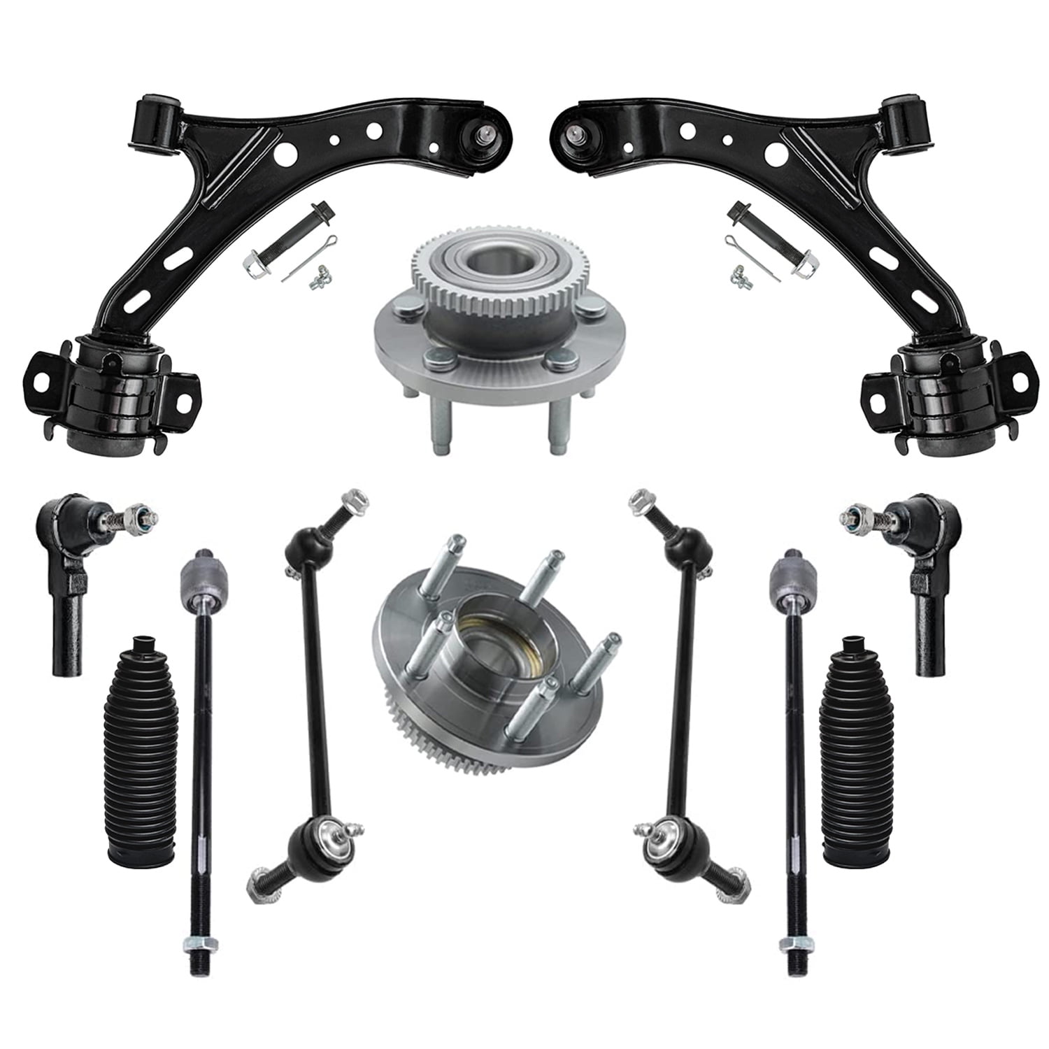 Detroit Axle - Front Struts Rear Shock Absorbers Wheel Hub Bearing Lower Control Arms & Inner Outer Tie Rods w/Boots Sway Bar Links for 2005-2010 Ford Mustang - 16pc Set
