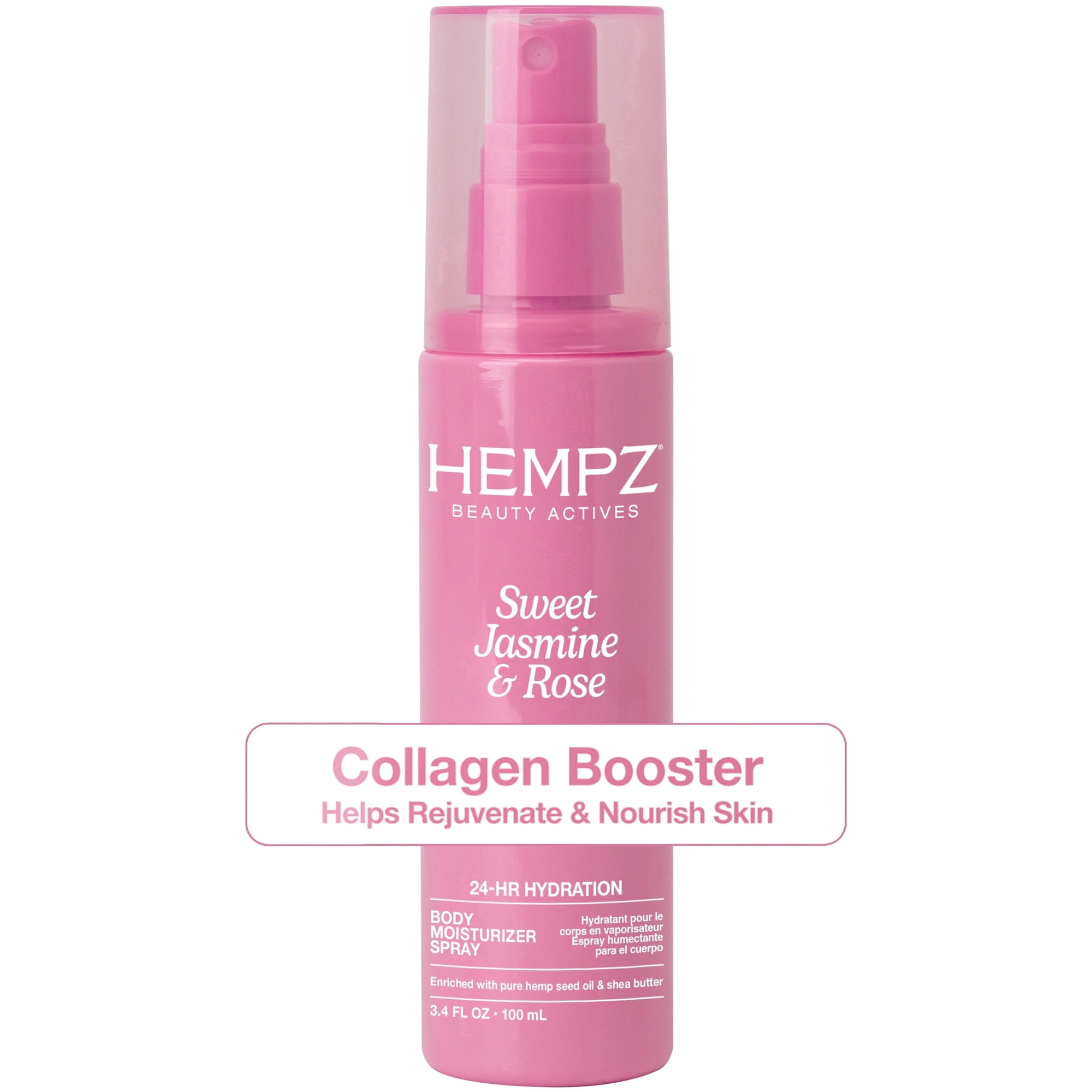 Hempz Beauty Actives Sweet Jasmine & Rose Moisturizing Body Fragrance Spray with Nourishing & Rejuvenating Collagen Booster, 3.4 fl oz