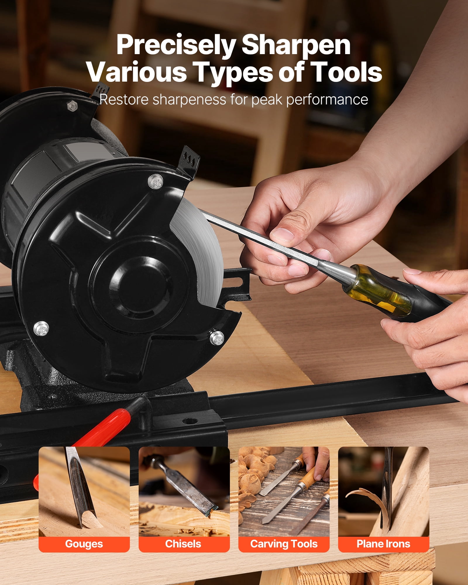 VEVOR Multi-Grind Sharpening System, Vari-Grind Pro Sharpening Jig Kit for 6" & 8" Bench Grinders – with Platform, Long Support Arm & Fingernail Gouge Jig, for Chisels, Woodturning, Plane Irons