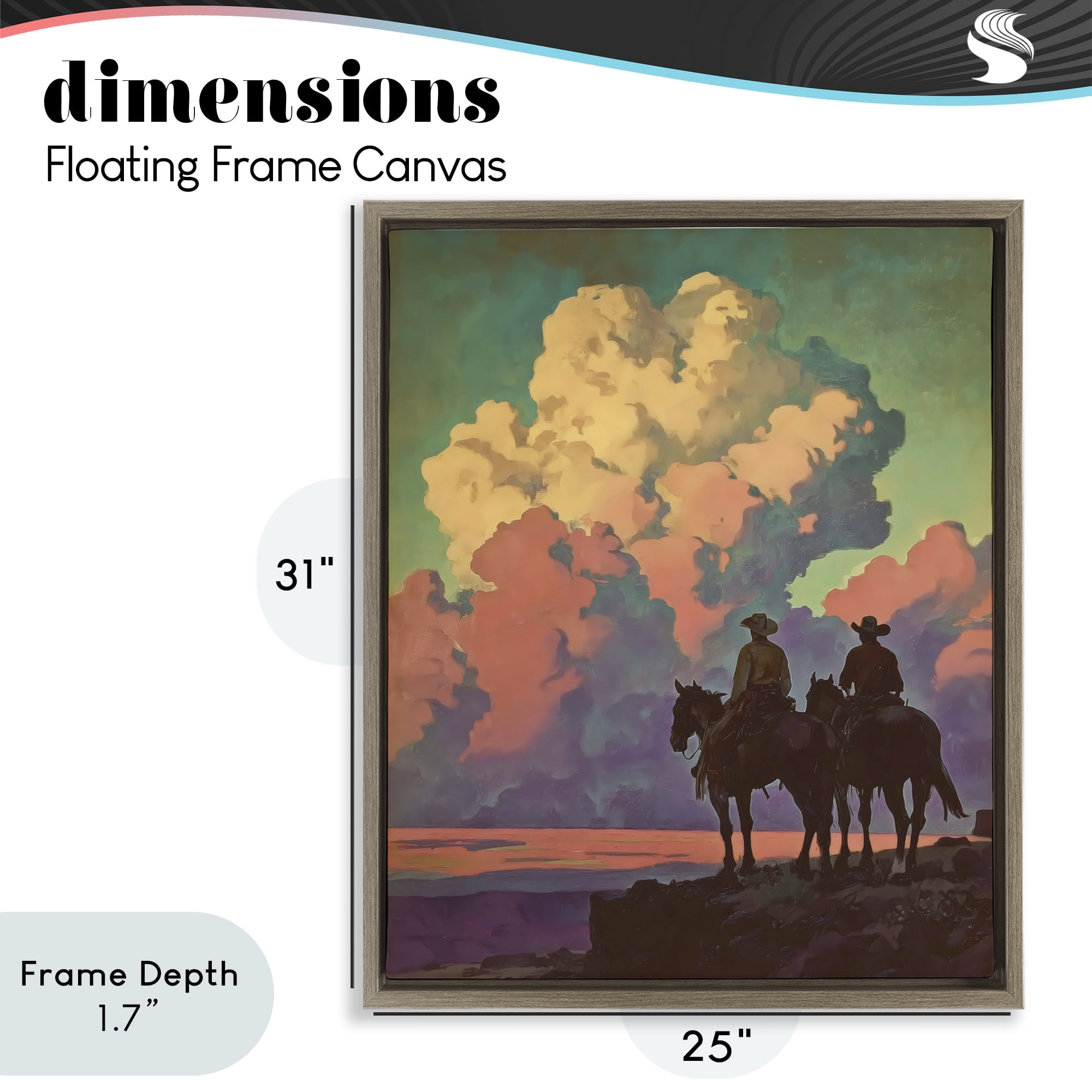 Stupell Industries Cowboys Silhouetted Against Clouds Brown Framed Floater Canvas Wall Art, design by Arlington Prints