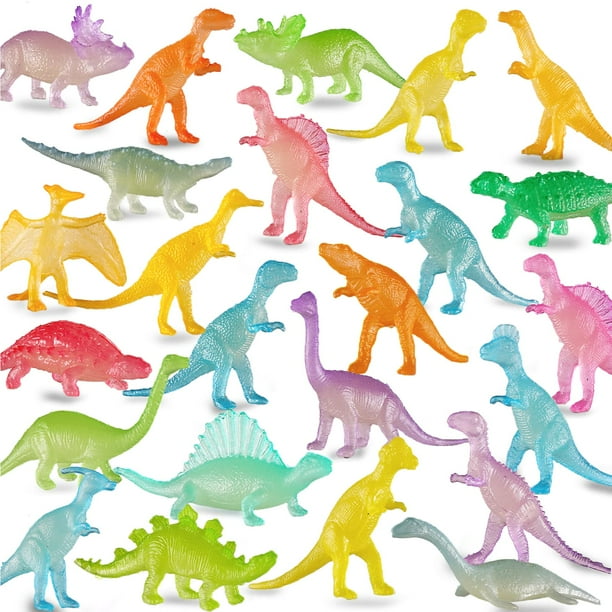 96 Pack Glow in Dark Mini Dinosaur Bulk Toy Set, Dinosaur Party Favors for Kid, Dino Figure Cupcake Toppers, Birthday Decorations Goody Bag Filler, Classroom Prize, Pinata Stuffers, Halloween Treats