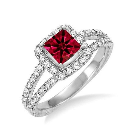Jeenjewels Fantastic 1 25 Carat Princess Cut Ruby And Diamond Jeenjewels Fantastic 1 25 Carat Princess Cut Ruby And Diamond Wedding Ring In 14k White Gold Affordable Engagement