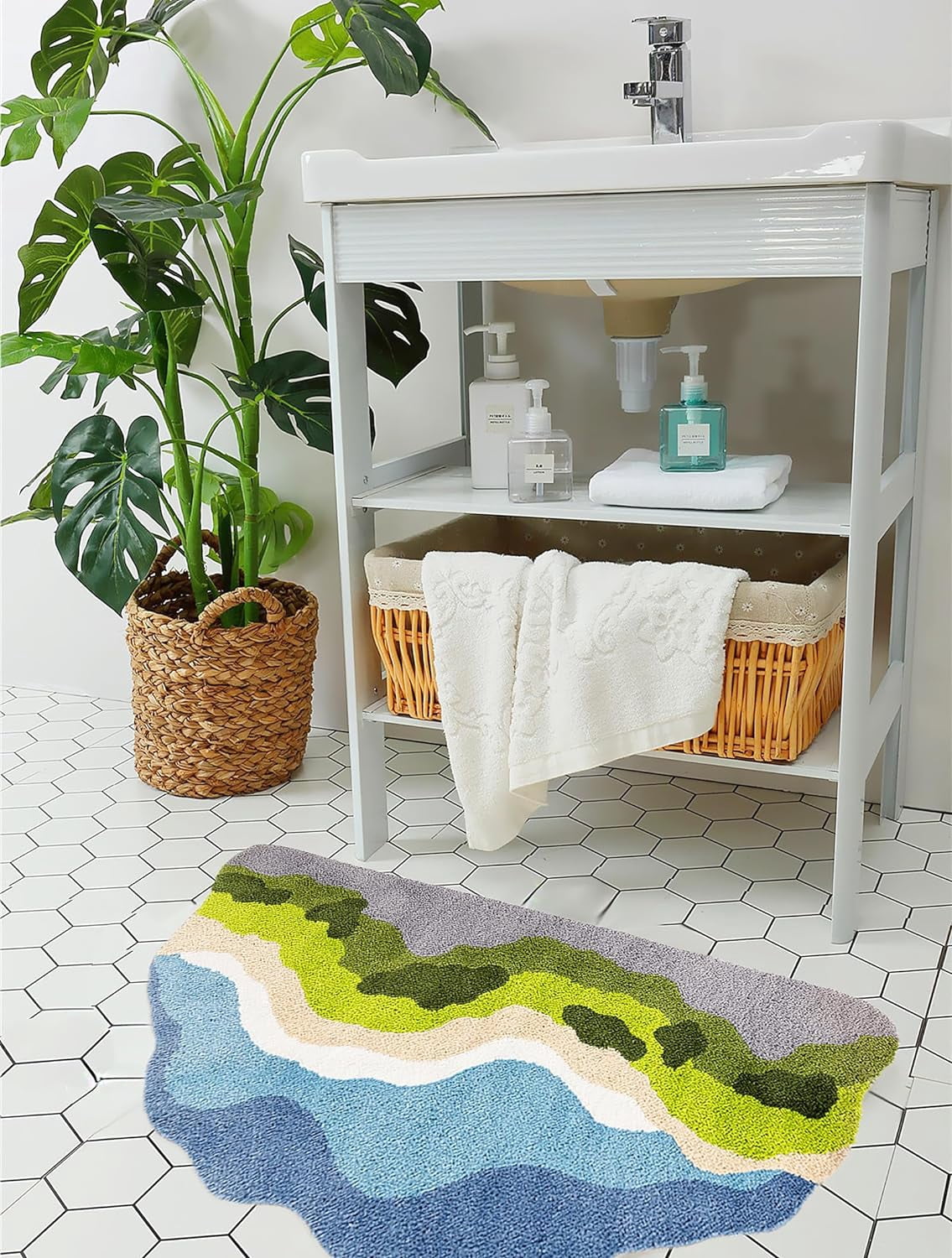 Ukeler Moss Bath Mats, Cute Green Moss Shag Bathroom Rugs Non Slip Soft and Water Absorbent Bath Rug for Bathroom, Shower, Tub, Indoor Doormat 31"×20"
