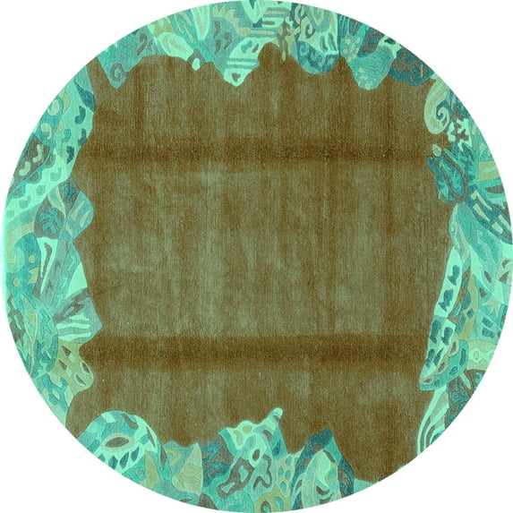 Ahgly Company Machine Washable Indoor Round Abstract Turquoise Blue Modern Area Rugs, 8' Round