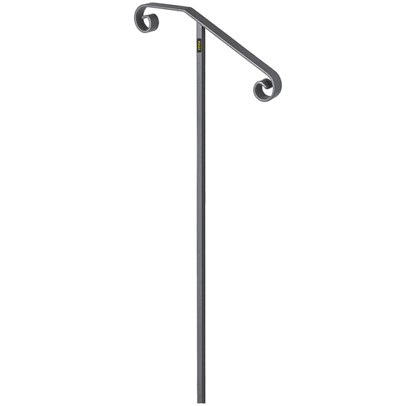 Wrought Iron Single Post Step Handrail - Ground Mounted Grab Bar for 1-2 Steps, Sturdy Gray Desig