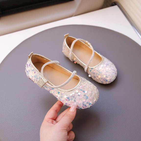 MEZZALL Child Girls Glitter Soft Sole Kids Shoes For Party And Play Lightweight Sandals Little Girls With Detail And Comfort Daily Fashion Leisure Princess Solid Color Toddler Footwear