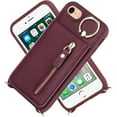thumbnail image 3 of iPhone 7 8 SE (2020) Case with Card Holder for Women, iPhone 7 Phone Case Wallet with Strap Credit Card Slots Crossbody with Kickstand Zipper Shockproof Case for iPhoneSE (2020) - Red Wine, 3 of 16