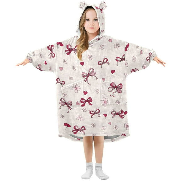 joogoo Wearable Blanket Hoodie for Art Bows Hearts Oversized Sherpa Hooded 3-14 YR M
