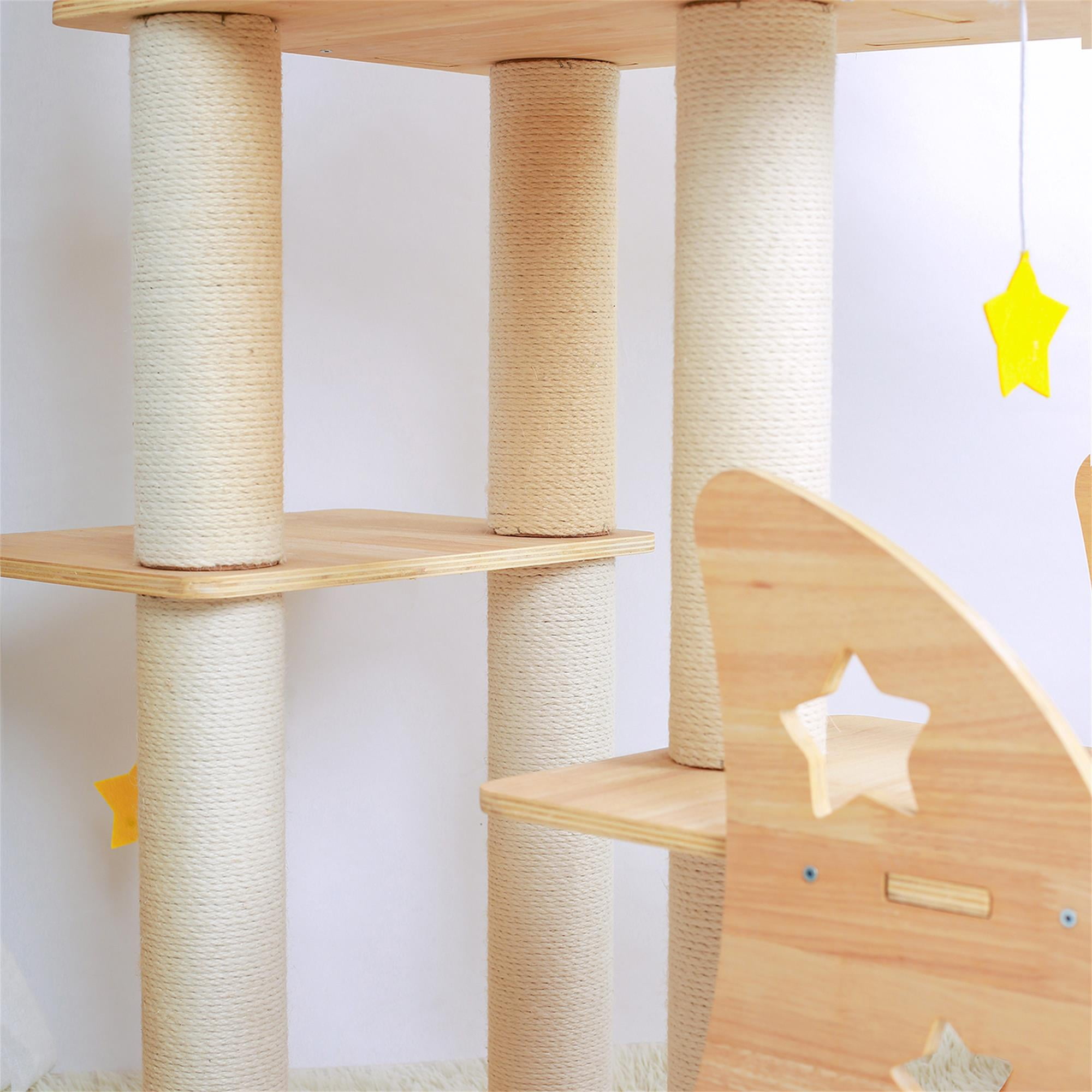 Pefilos 46" Cat Tree Tower for Indoor Cats, Multi-Level Wood Cat Condo for Large Cats with Top Cat Houses, Beige Pefilos 46" Cat Tree Tower for Indoor Cats, Multi-Level Wood Cat Condo for Large Cats with Top Cat Houses, Beige