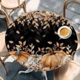 thumbnail image 2 of Orange Pumpkins Fall Round Tablecloth, Fitted Table Cover with Elastic for 55"-60" Round Tables, Thanksgiving Botanical Leaves Floral Table Cloth Outdoor Indoor Dinning Party Waterproof Tablecloths, 2 of 7