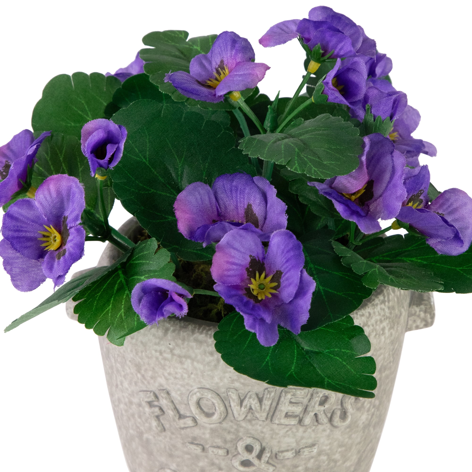 8" Purple Pansy Flower Artificial Spring Plant in a Cement Pot