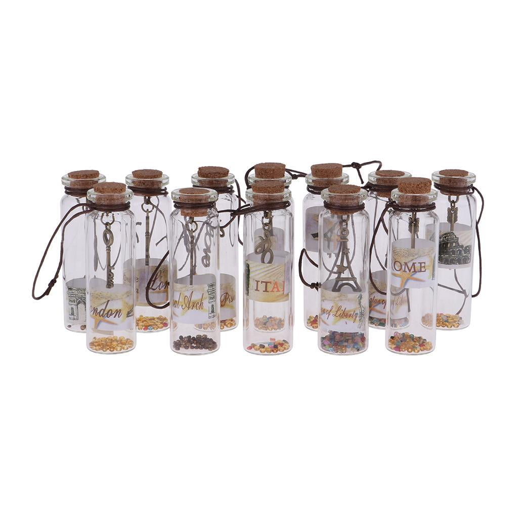 12PCS Empty Clear Glass Wish Bottles with Corks Stoppers Small Decoration Crafts Vials Jars Gift DIY Bottles Small Jewelry Storage Holder Container Decoration Message Weddings Party Favors 3ml 