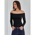 thumbnail image 6 of ANFERRY Women Padded Off Shoudler Tops Long Sleeve Side Ruched Basic Going Out Shirts, 6 of 8