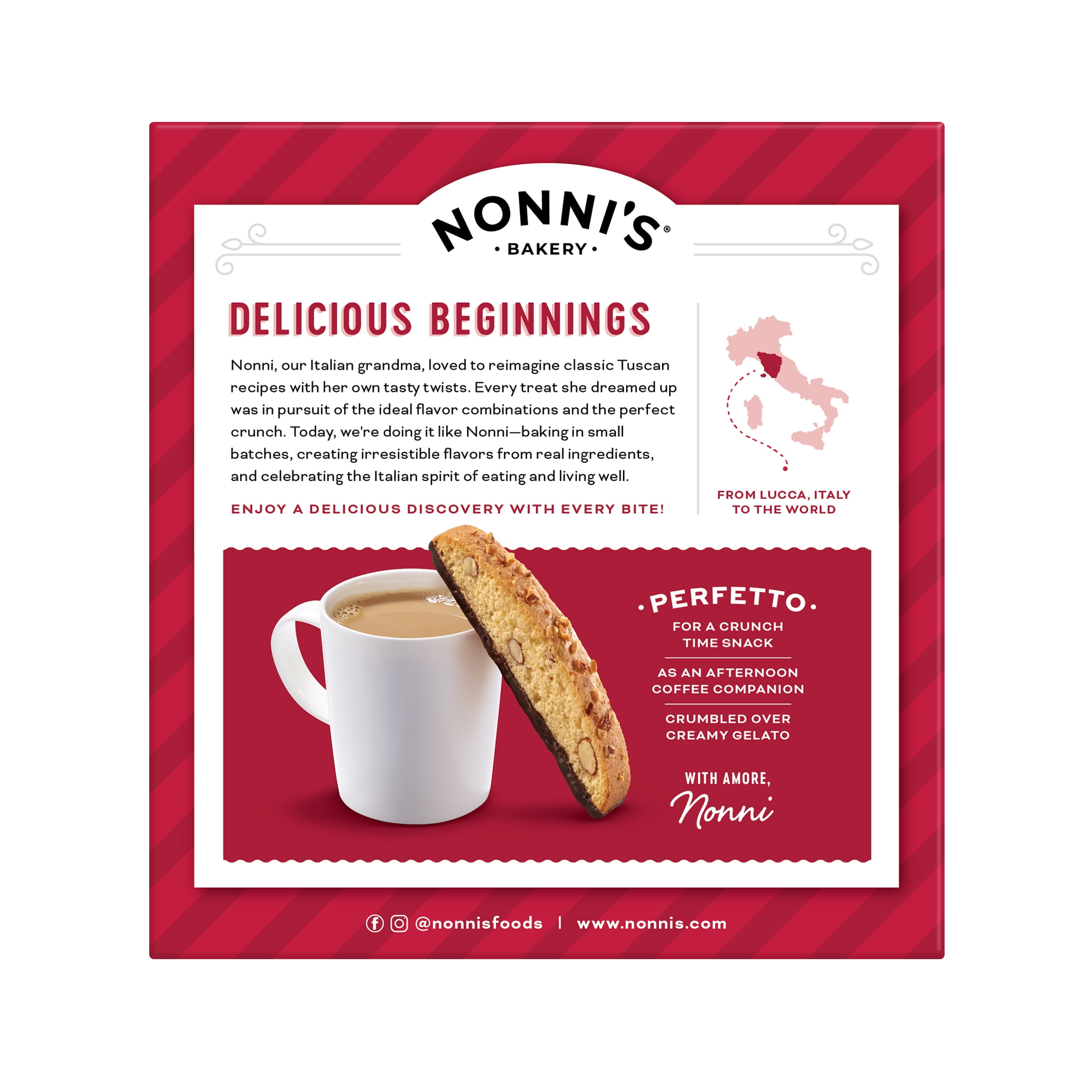(6 pack) Nonni's Bakery, Cioccolati Almond Biscotti, Individually Wrapped, 6.88 oz, 8 Count