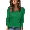thumbnail image 2 of Resicozy Sweaters for Women Long Sleeve V Neck Shirts Business Casual Fashion Work Blouses 2025 Fall Loose Knit Pullover Tops Green XL, 2 of 5
