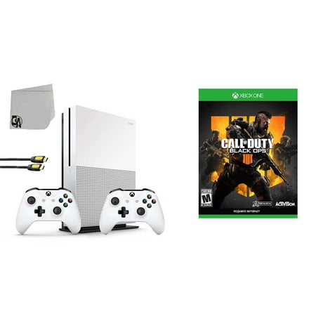 Microsoft 234-00051 Xbox One S White 1TB Gaming Console with 2 Controller Included with Call of Duty- Black Ops 4 BOLT AXTION Bundle Used