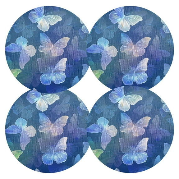 Ryvnso Butterfly Shiny Blue Round Plate Mats Dining Table Placemat Set of 4 for Holiday Decoration