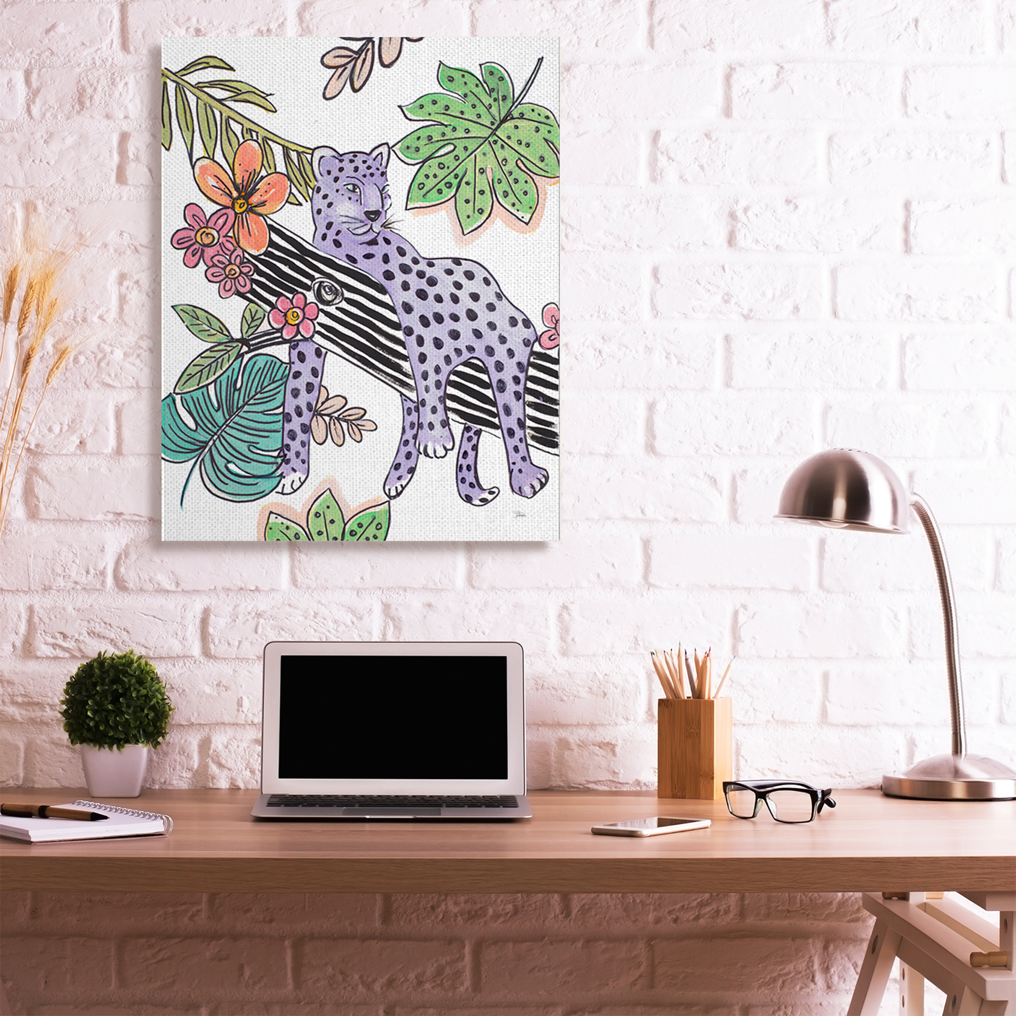 Stupell Industries Abstract Purple Leopard Playful Striped Jungle Tree Canvas Wall Art by Patricia Pinto