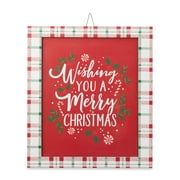 Holiday Time Merry Christmas Plaid Framed Sign, 18"