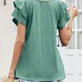 thumbnail image 4 of Camiseta de verano ligera y holgada para mujer, cuello en V, manga con doble volante, 4 of 6
