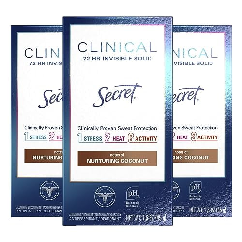 Secret Clinical Strength Antiperspirant and Deodorant for Women, Invisible Solid, Clean Coconut 1.6oz (Pack of 3)