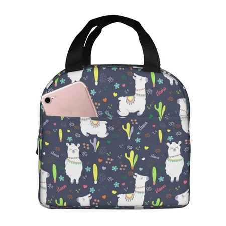 Insulated Lunch Bag for Women Men - Cartoon Cute Alpaca Cactus Flower Leakproof Cooler Lunch Box for Women Men  Lunch Tote Bags for Work School Picnic Travel