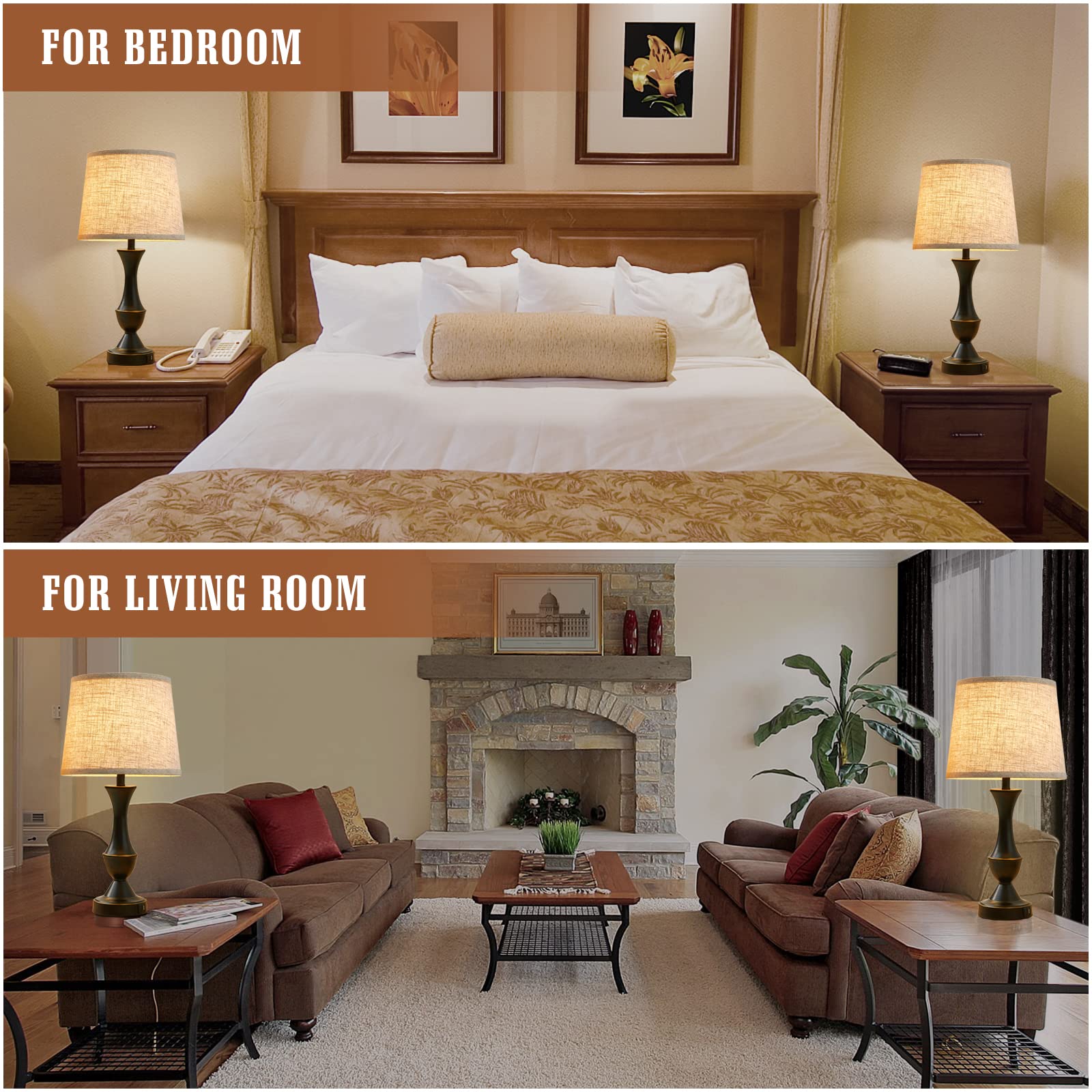NATYSWAN 22" Touch Table Lamps Set of 2, Bedside Lamps with USB Ports photo 6