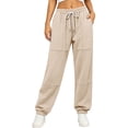 thumbnail image 3 of HomeDM Joggers for Women with Pockets Drawstring Loose Fit Sweatpants Khaki Lounge Pants for Workout Running Size L, 3 of 6