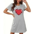 thumbnail image 4 of Xfvqtps Valentine's Day Nightgown for Women Plus Size Red Heart Print Short Sleeve Crew Neck Solid Color Lightweight Soft Comfortable Pajamas Gray, 4 of 6