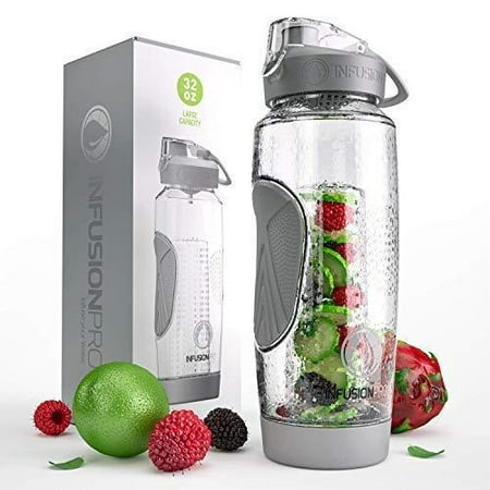 Infusion Pro 32 oz. Fruit Water Bottle Infuser with Insulated Sleeve & Infusion eBook :: Bottom Loading, Large Cage for More Flavor & Pulp Strainer :: Delicious, Healthy Way to Up Your Water Intake (Best Infused Water Flavors)
