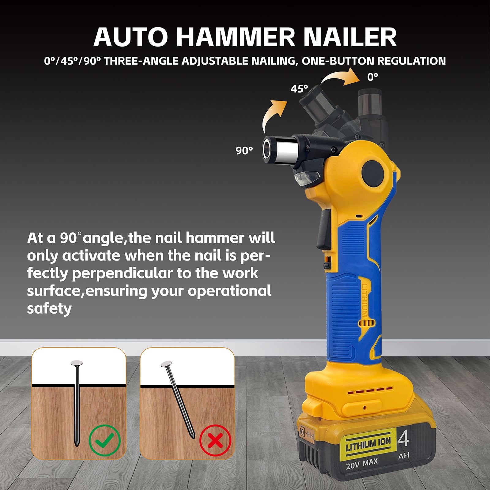 Cordless Palm Nailer Compatible with Dewalt 20V Max Battery(NO Battery), Auto Hammer with Magnetic Collet, 14000 RPM, Brushless Power Nailer for Joist Hangers, Tight Spaces