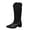 Black, variant on Knee High Boots Women, Knee High Boots Pointed Toe Slip On Chunky Mid Heel, Chunky Mid Heel Wide Calf Pointy Toe Metallic Chelsea Leather Boots Casual Fall Black Boots