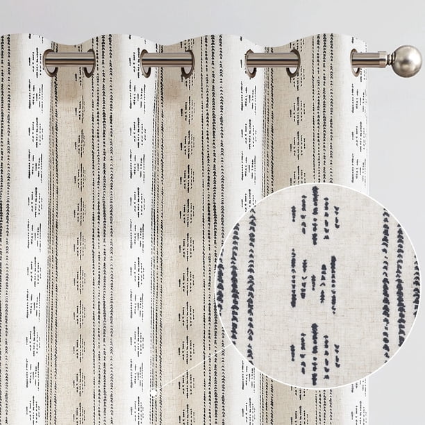Cortinas Jinchan Boho, mezcla de lino, 213 x 213 cm, color negro y beige