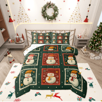 Manfei Retro Xmas Snowman Bedding Comforter Set,Merry Christmas Twin Comforter Sets,Green Red White Bedding Set For Girls Boys,Luxury Bedroom Decor Reversible,2pcs