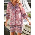 thumbnail image 3 of ZANZEA Womens Dresses 3/4 Sleeve V-Neck Printing Above Knee Length Dress, 3 of 7