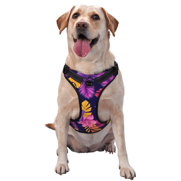 Fotbe Purple Flower Arnés para Perro con Estampado –Chaleco Ajustable Acolchado con Asa de Control para Perros Grandes-Large