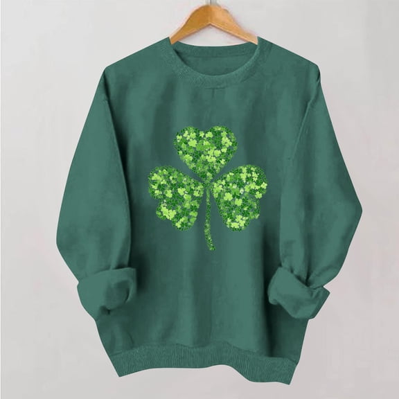 Pincandy Women's St. Patrick's Day Print Round Neck Long Sleeve Unhooded Sweatshirt