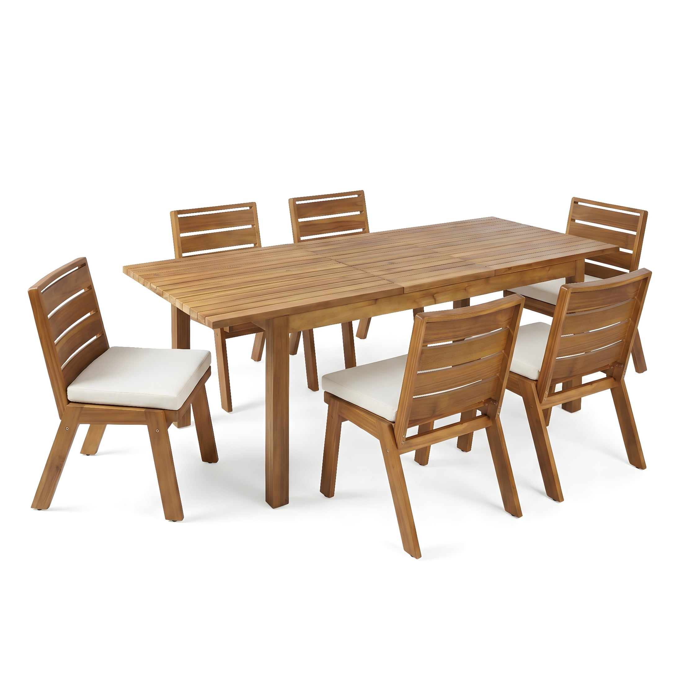 Christopher Knight Home 7-Piece Expandable Wood Outdoor Dining Set with Armless Chairs and Cushions, Teak