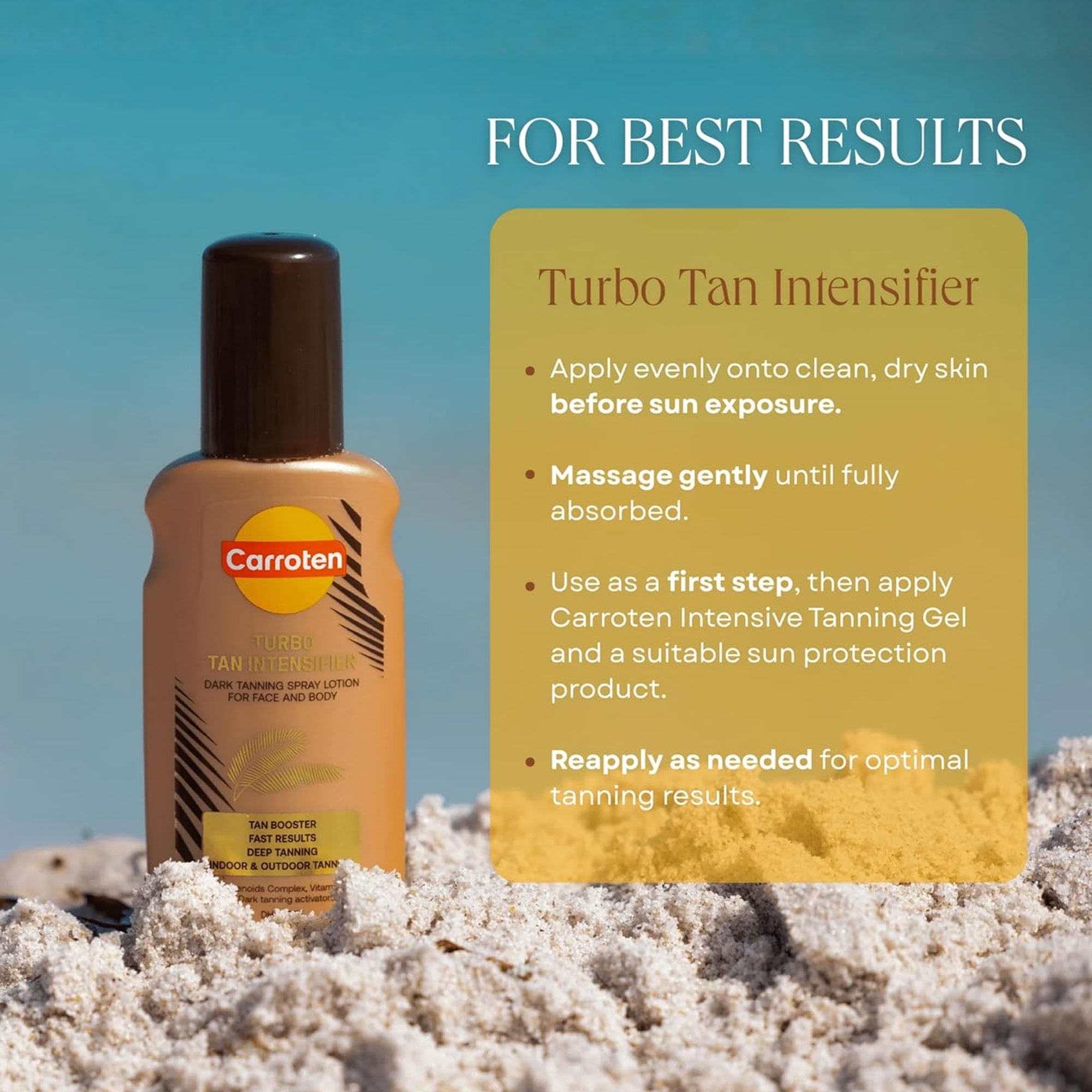 Carroten Turbo Tan Intensifier | Dark Tanning Spray Lotion for Face and Body | Deep Tanning | Quick-Drying, Lightweight Hydration | 5.07 fl oz