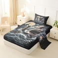 thumbnail image 2 of Feelyou Storm Lighthouse Shark Sea Twin Sheet Sets for Men Boys, Boat Nautical Marine Wildlife Bedding, Black Blue, 3pcs, 2 of 5