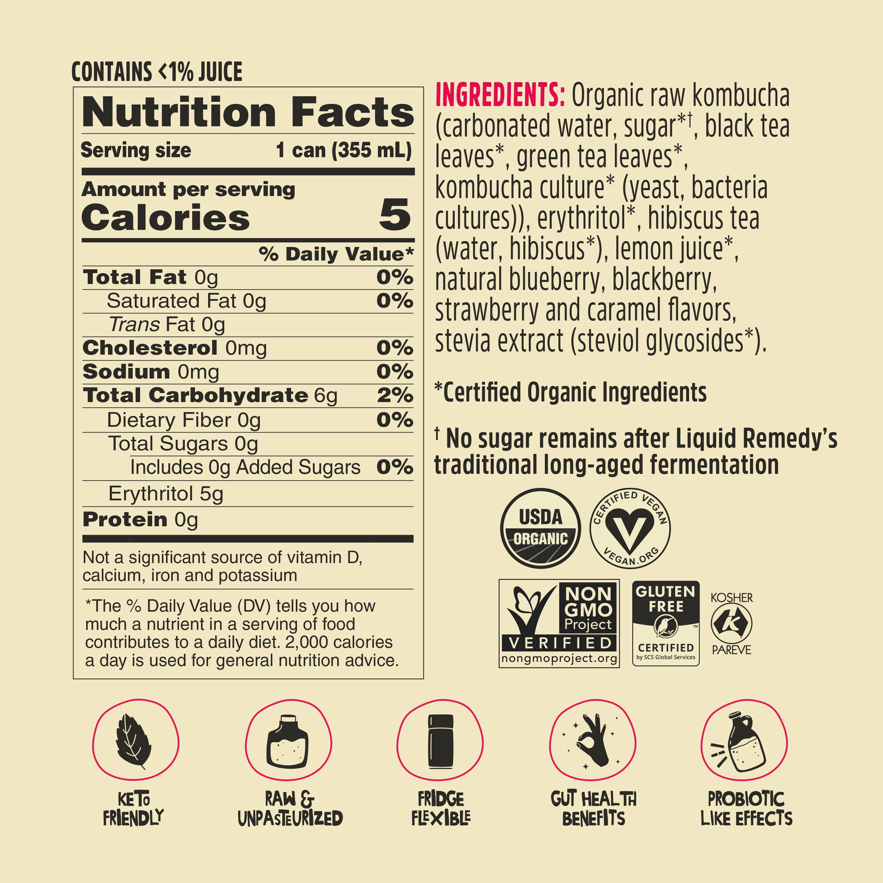 Liquid Remedy Kombucha Mixed Berry Low Calorie Sugar Free, 12 Pk, 12 oz Cans