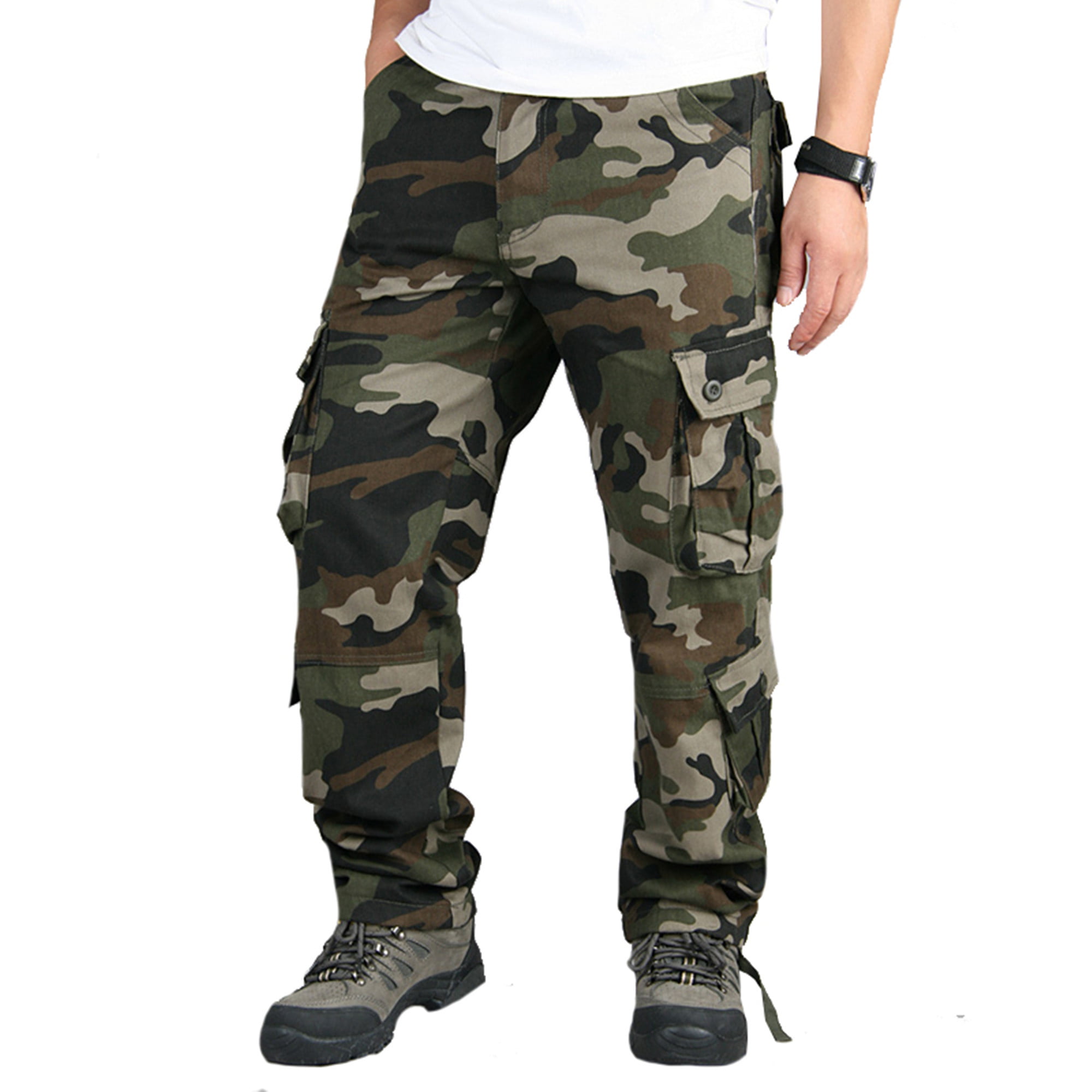 Mens Military Camo Cargo Work Combat Tactical Army Pants Hiking Trousers Outdoor 
