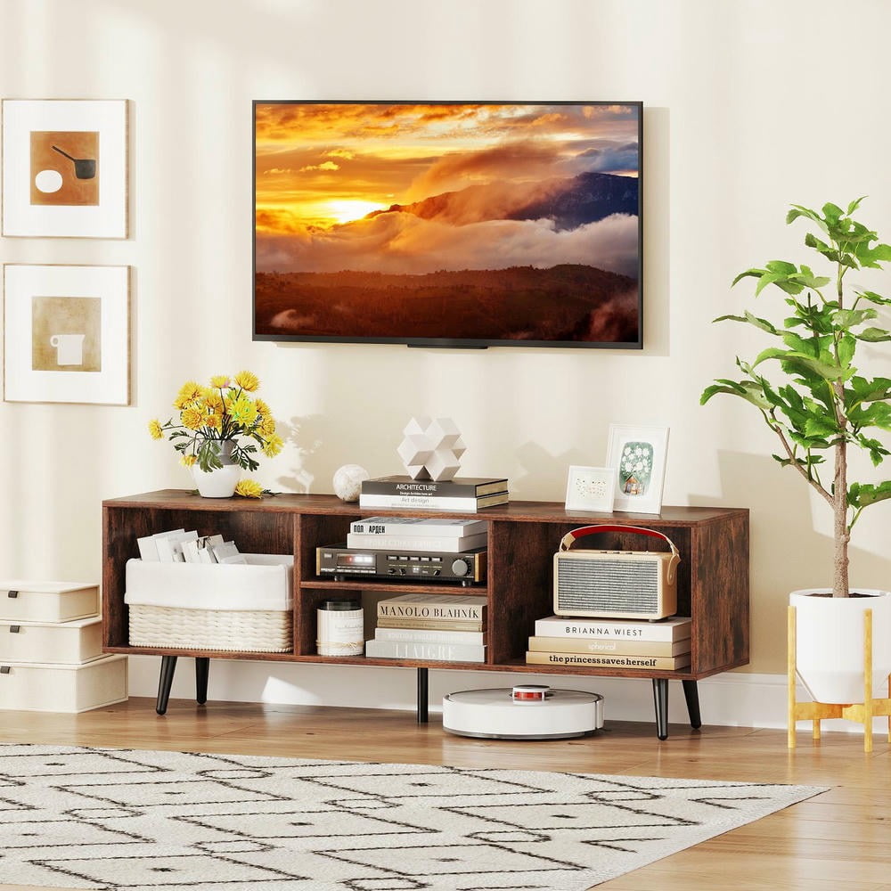 Kadyn TV Stand for 55 Inch TVs with 47.5 Inch Width, Multiple Compartments and Metal Legs for Living Room, Media Entertainment Center, Rustic Brown