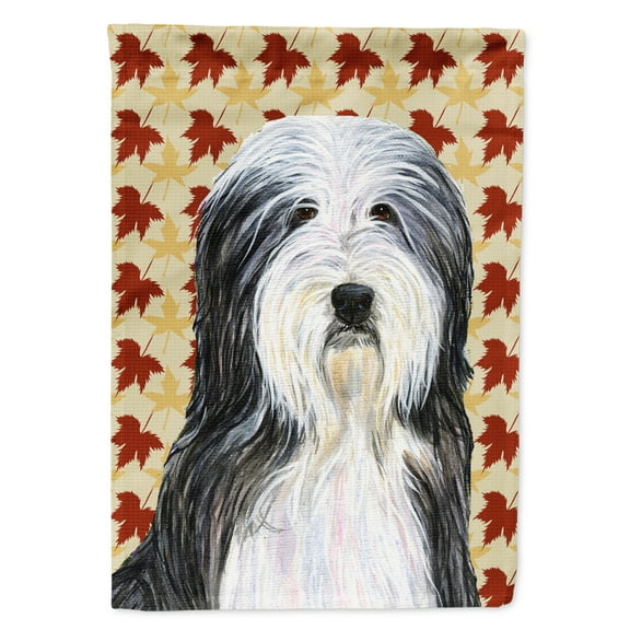 Carolines Treasures SS4359-FLAG-PARENT Bearded Collie Fall Leaves Portrait Flag  multicolor