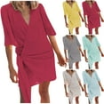 thumbnail image 1 of Gspmoly Robes pour Femmes Grande Taille, Robe d'Été à la Mode pour Femmes, Tempérament, à Lacets, Col en V, Décontractée, Ample, en Lin, Couleur Unie, Robe de Travail pour Femmes, Offres, 1 of 6