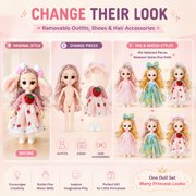 3PCS 6 inch Mini Princess Dolls Set Cute Dress Up Girl Dolls Gift Toy for 3+ Year Old Girls