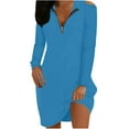thumbnail image 2 of CALAFEBILA Sun Dresses for Women Casual Beach Long Sleeve Solid Color Mini Sweatshirt Dress Tunic Pockets Zipper Neck Short Junior Dresses, 2 of 6